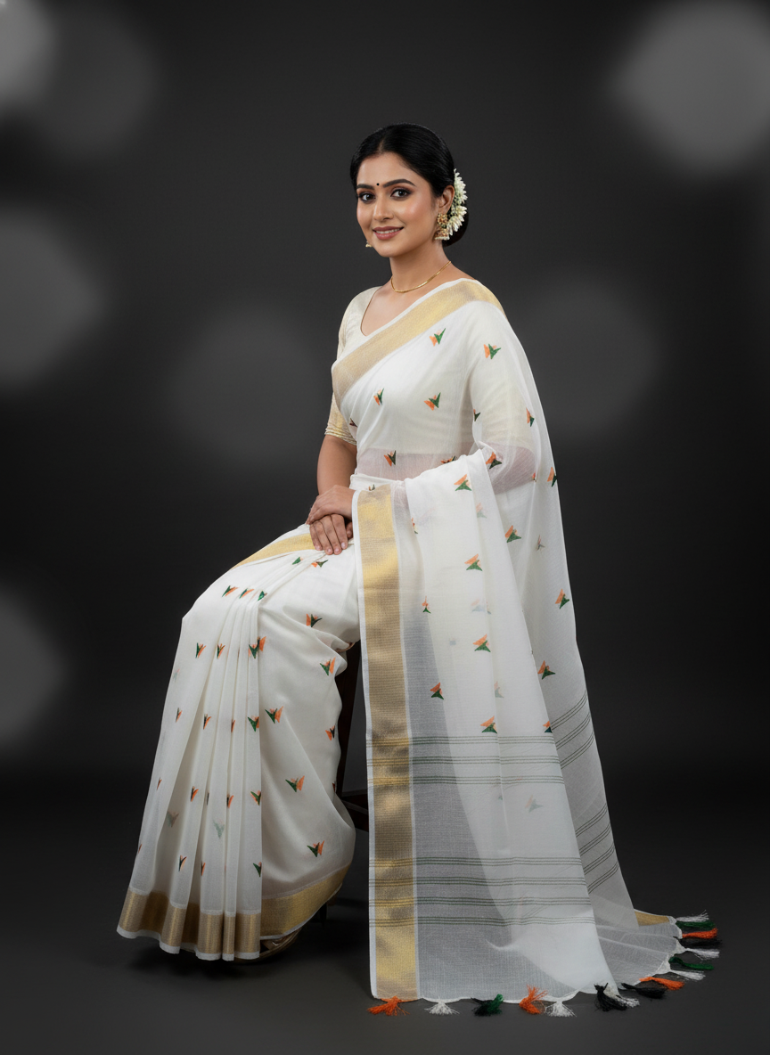 Tiranga Triangle White with Blouse