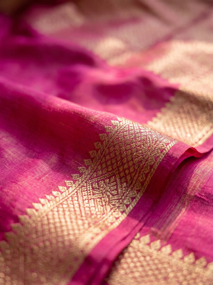 STUNNING RANI PINK METALLIC SHIMMER SAREE | DEEP MAGENTA DESIGNER ETHNIC WEAR WITH CUTWORK BORDER