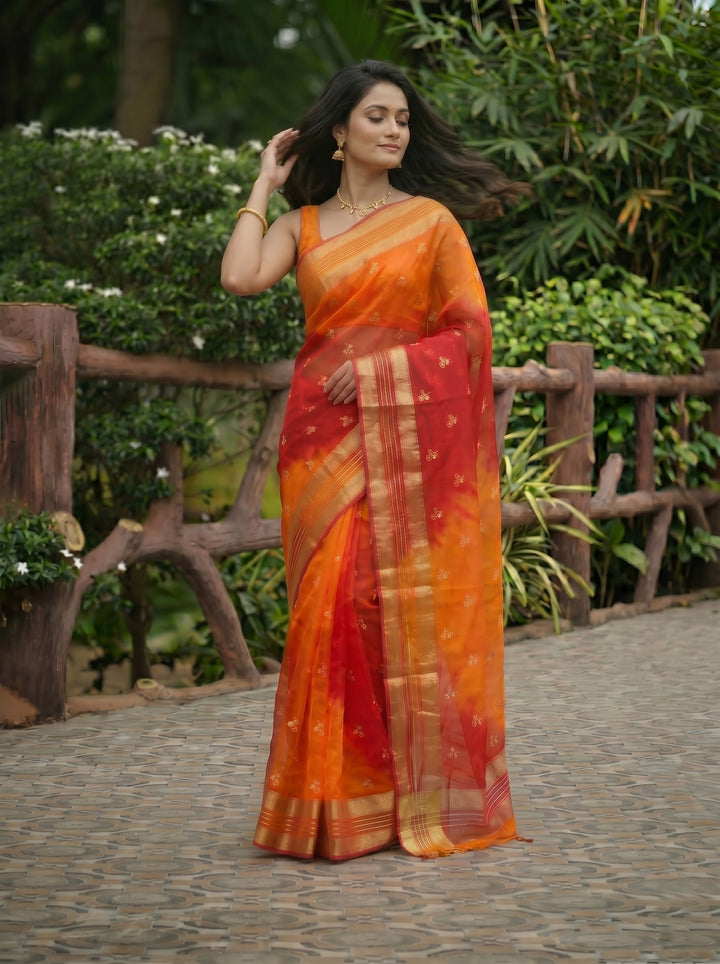 LIGHT PINK GEORGETTE LEHERIYA PRINT SAREE WITH GOLDEN BUTTI WORK & ZARI BORDER | SOFT ART SILK FESTIVE WEAR SAREE WITH UNSTITCHED BLOUSE PIECE