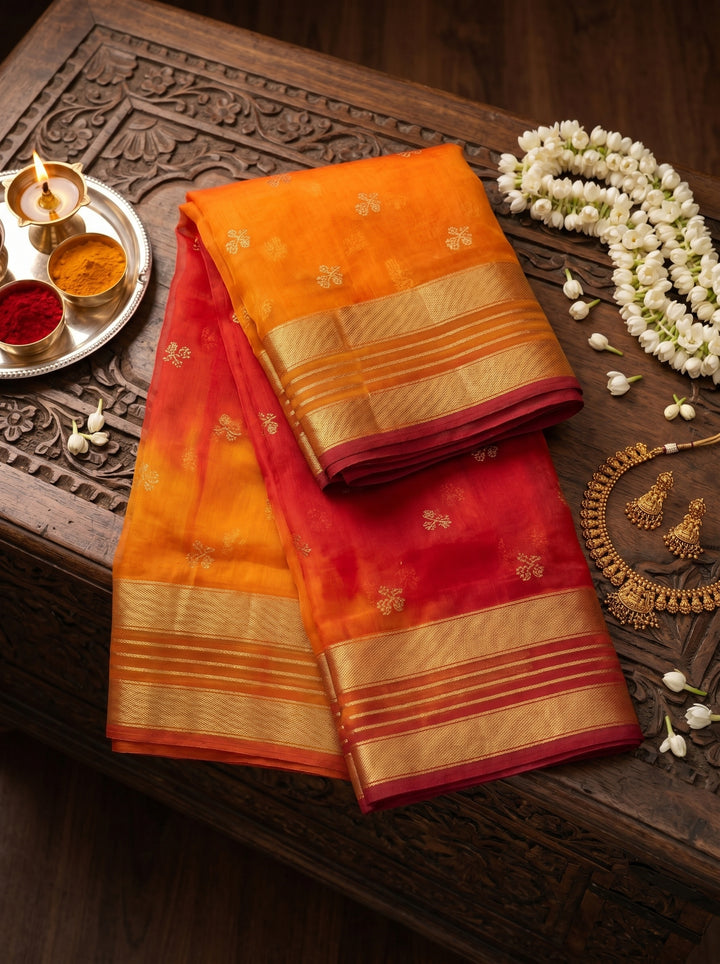 LIGHT PINK GEORGETTE LEHERIYA PRINT SAREE WITH GOLDEN BUTTI WORK & ZARI BORDER | SOFT ART SILK FESTIVE WEAR SAREE WITH UNSTITCHED BLOUSE PIECE