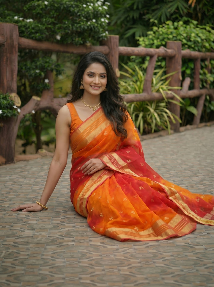 LIGHT PINK GEORGETTE LEHERIYA PRINT SAREE WITH GOLDEN BUTTI WORK & ZARI BORDER | SOFT ART SILK FESTIVE WEAR SAREE WITH UNSTITCHED BLOUSE PIECE