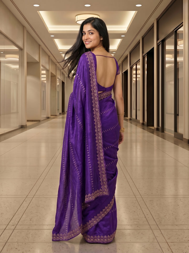 Royal Purple Silk Saree with Rose Gold Zari Border