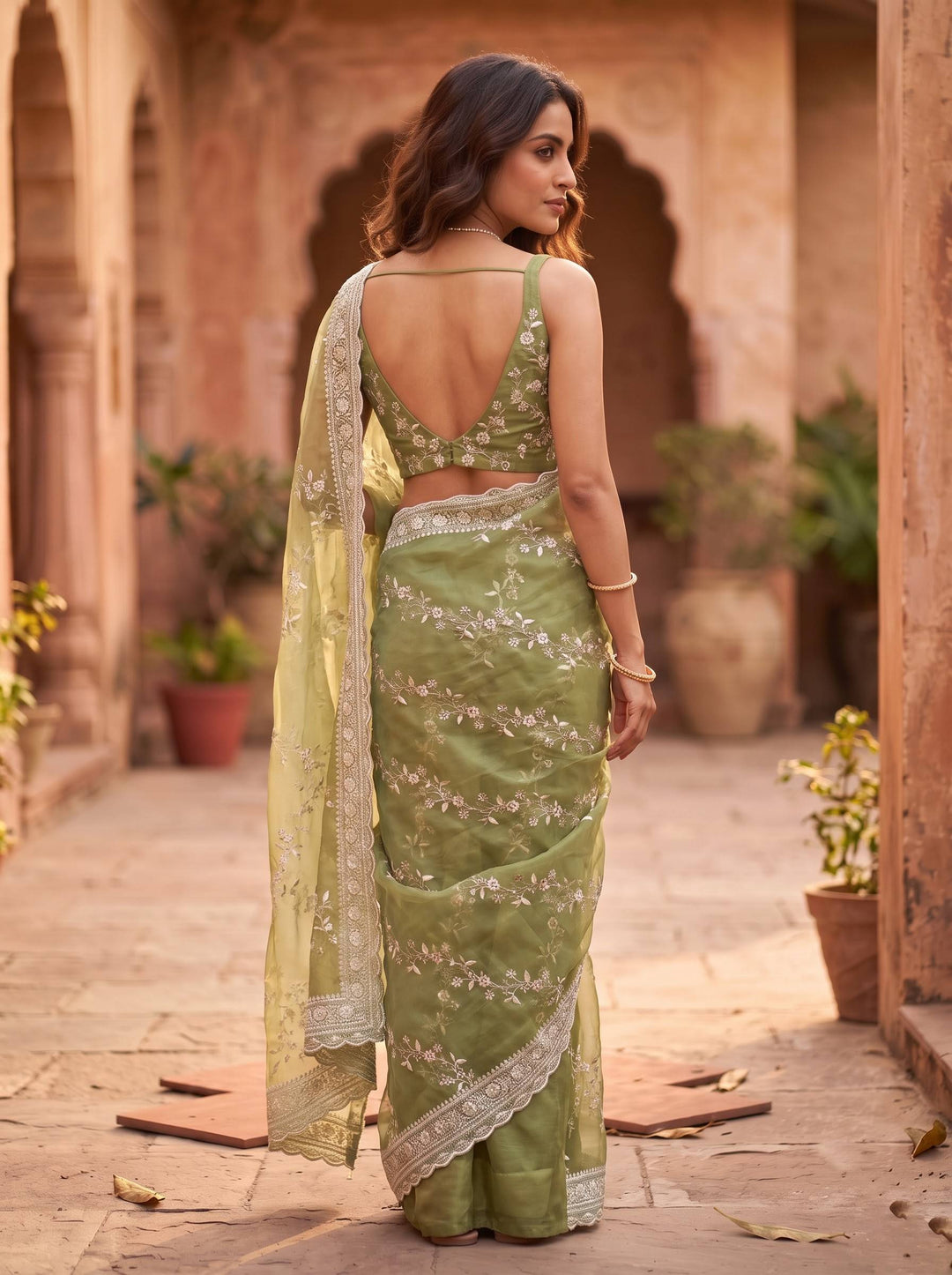 MEERA ETHNIC NET MEHENDI SAREE