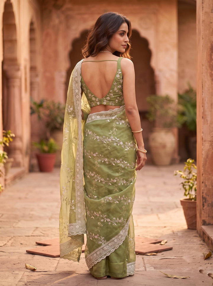 MEERA ETHNIC NET MEHENDI SAREE