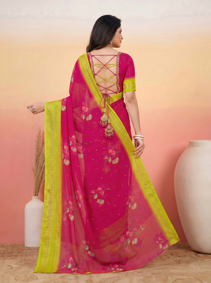 PASTEL PISTA GREEN SOFT SILK SAREE - ELEGANT DARK WINE LEAF EMBROIDERY WORK | MINIMALIST RICH ETHNIC WEAR