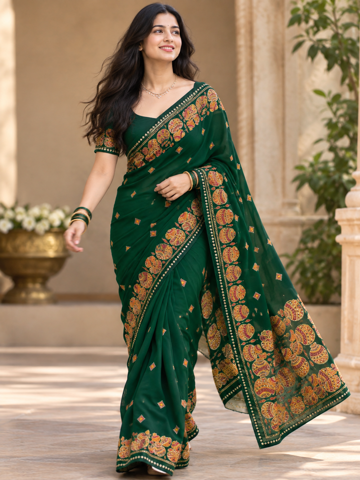 TRADITIONAL DARK GREEN SAREE