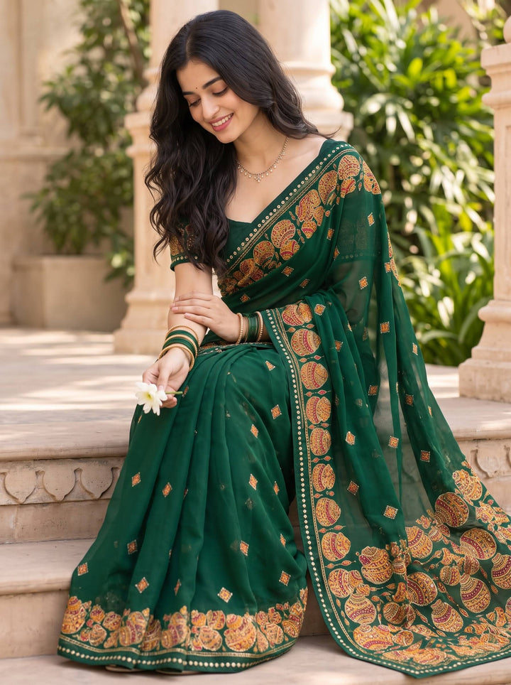 TRADITIONAL DARK GREEN SAREE