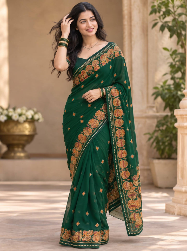 TRADITIONAL DARK GREEN SAREE