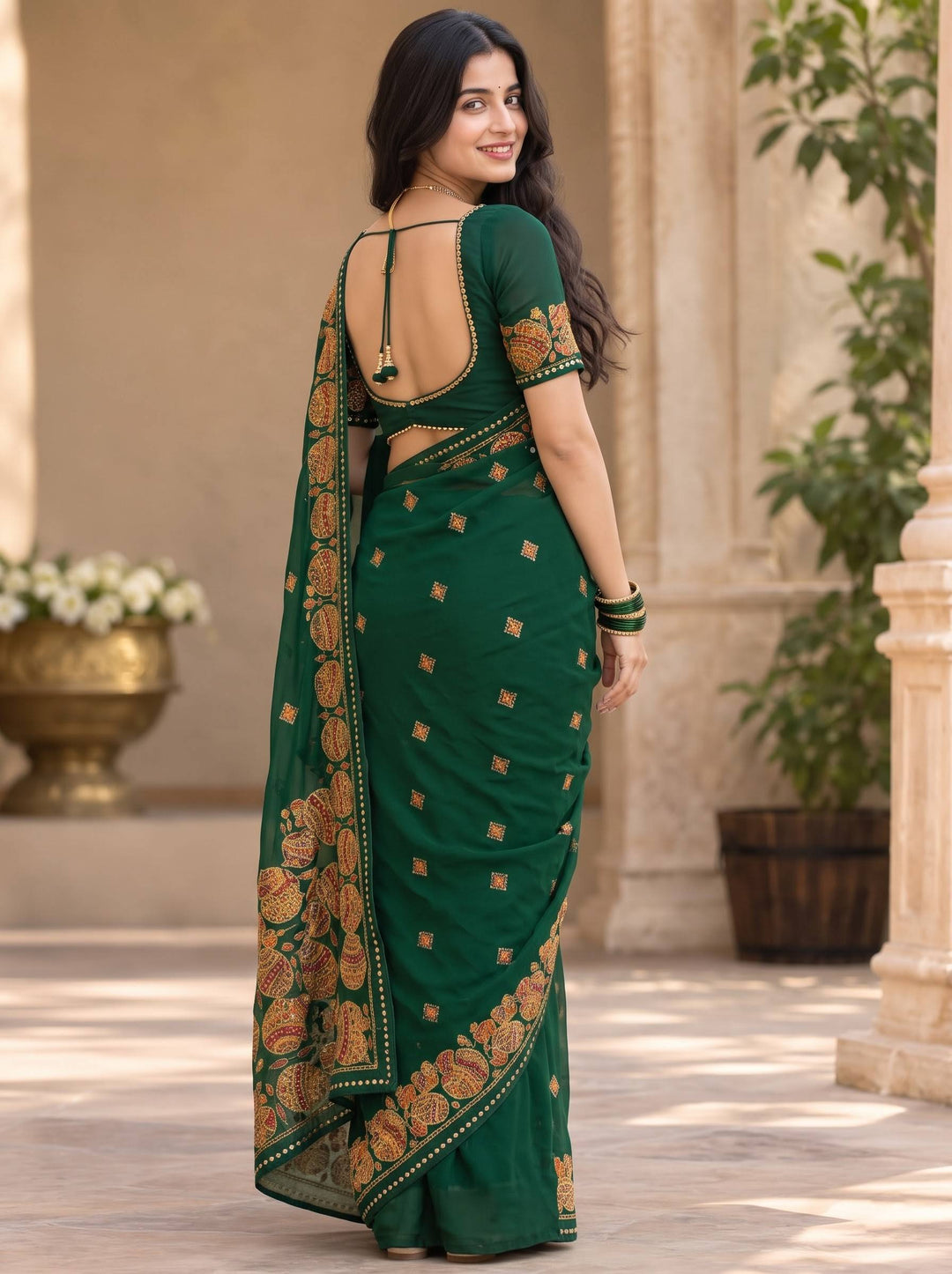 TRADITIONAL DARK GREEN SAREE