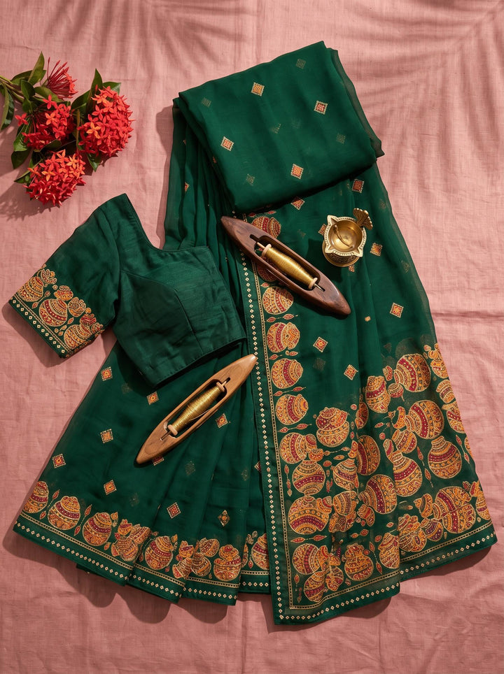 TRADITIONAL DARK GREEN SAREE