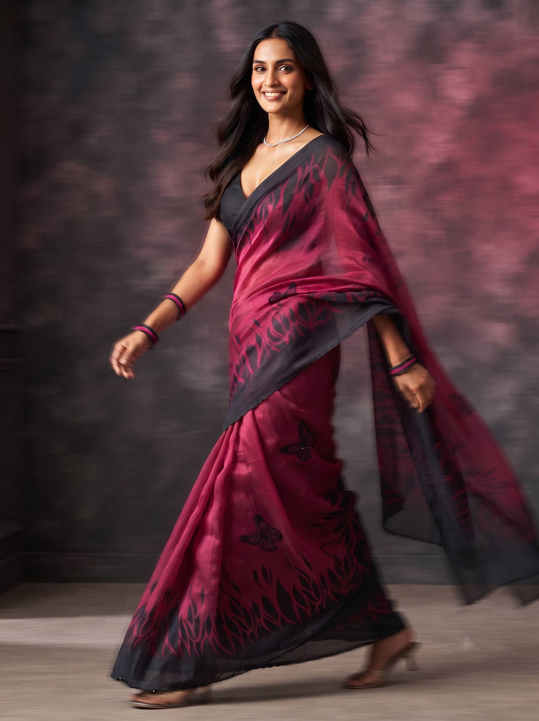 EMERALD GLOW DARK PINK SAREE