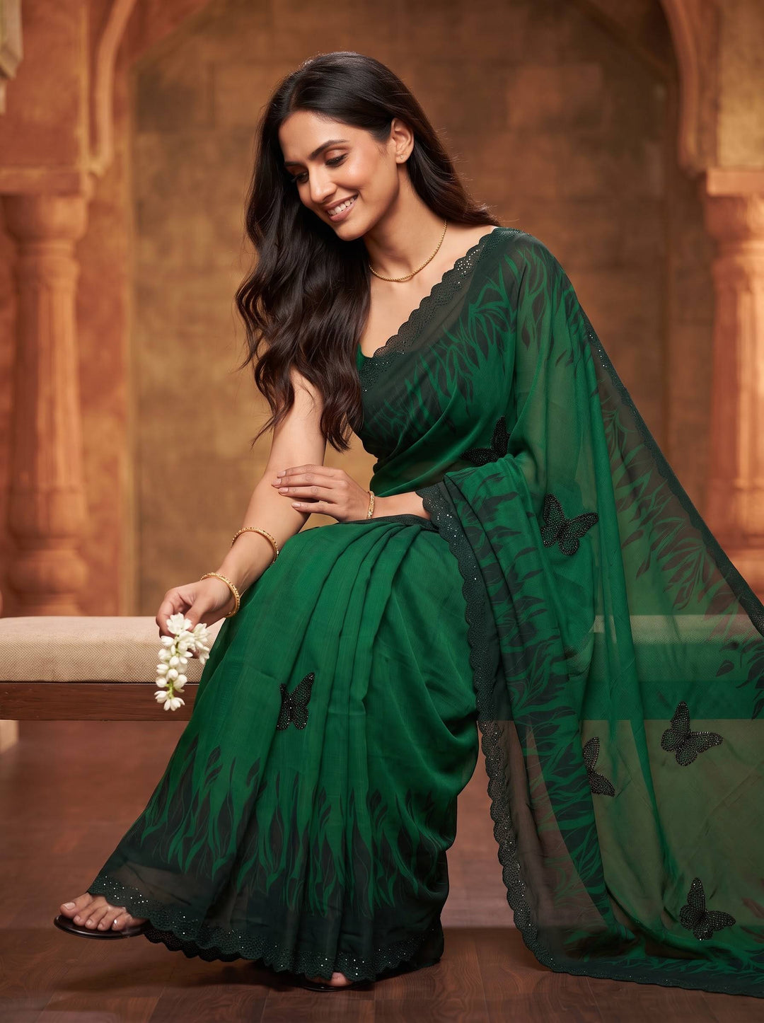 EMERALD GLOW DARK GREEN SAREE