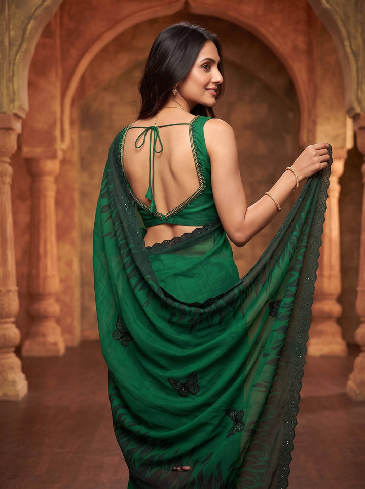 EMERALD GLOW DARK GREEN SAREE