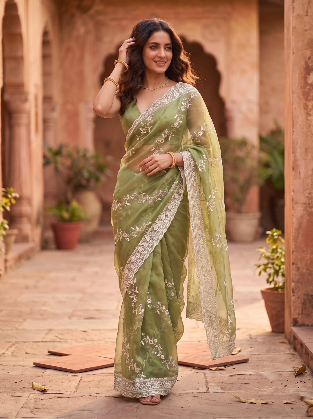 MEERA ETHNIC NET MEHENDI SAREE