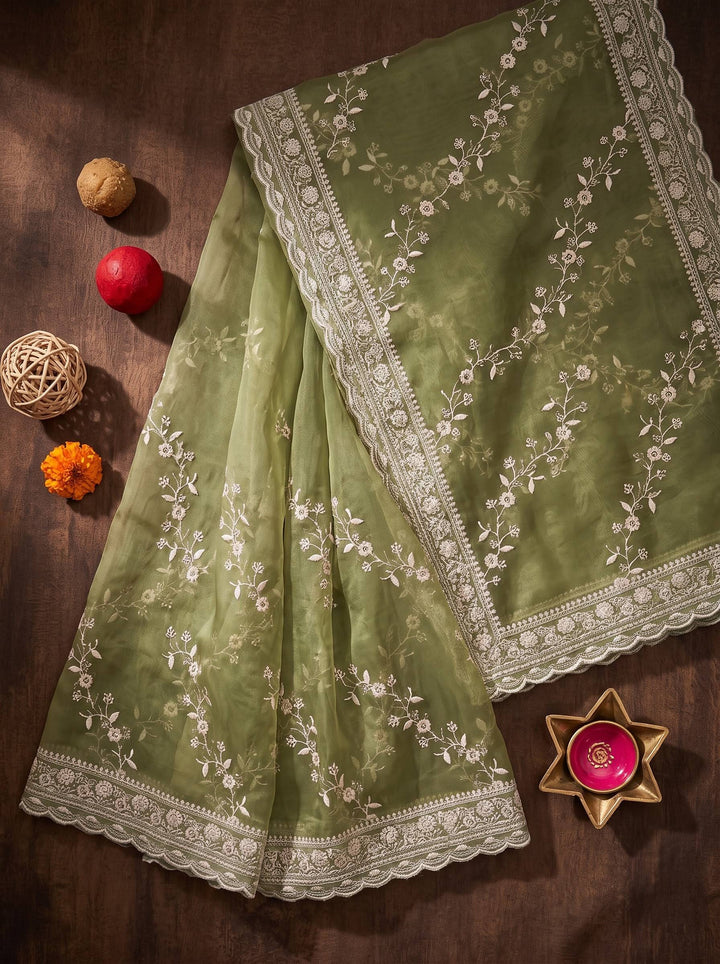 MEERA ETHNIC NET MEHENDI SAREE