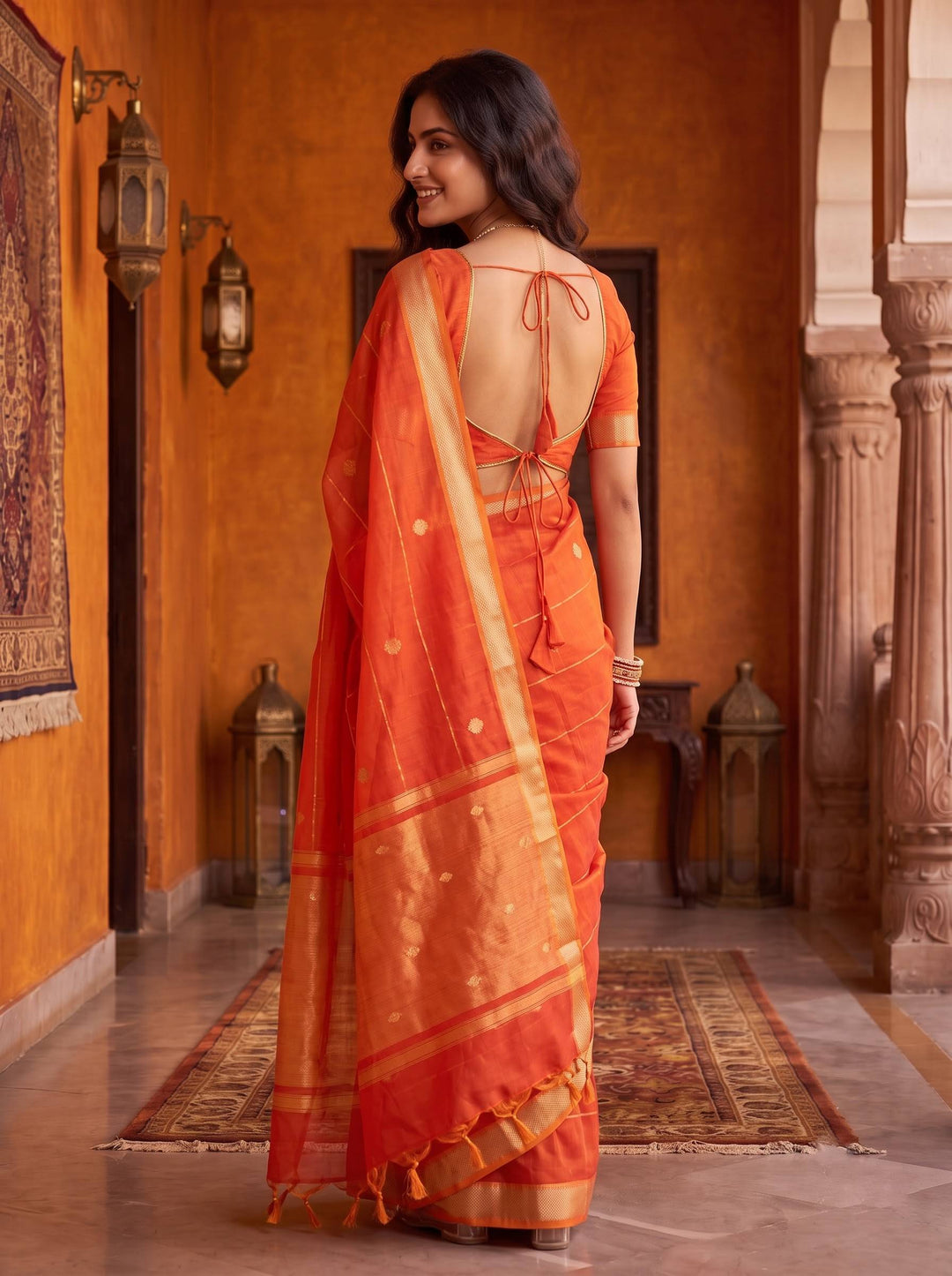 MAHESHWARI PAITHANI ORANGE SMALL BORDER