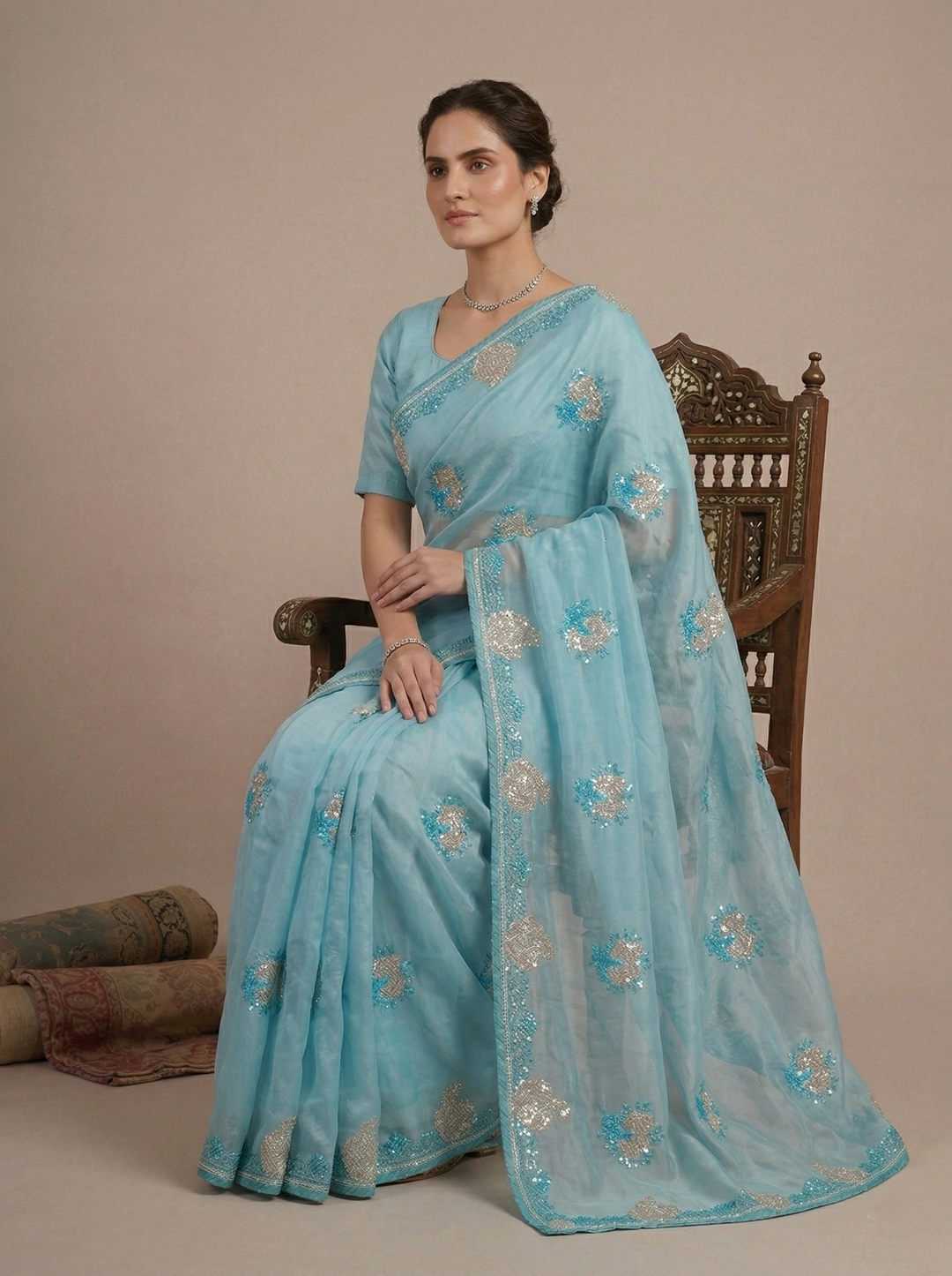 Royal Aqua Zari Saree