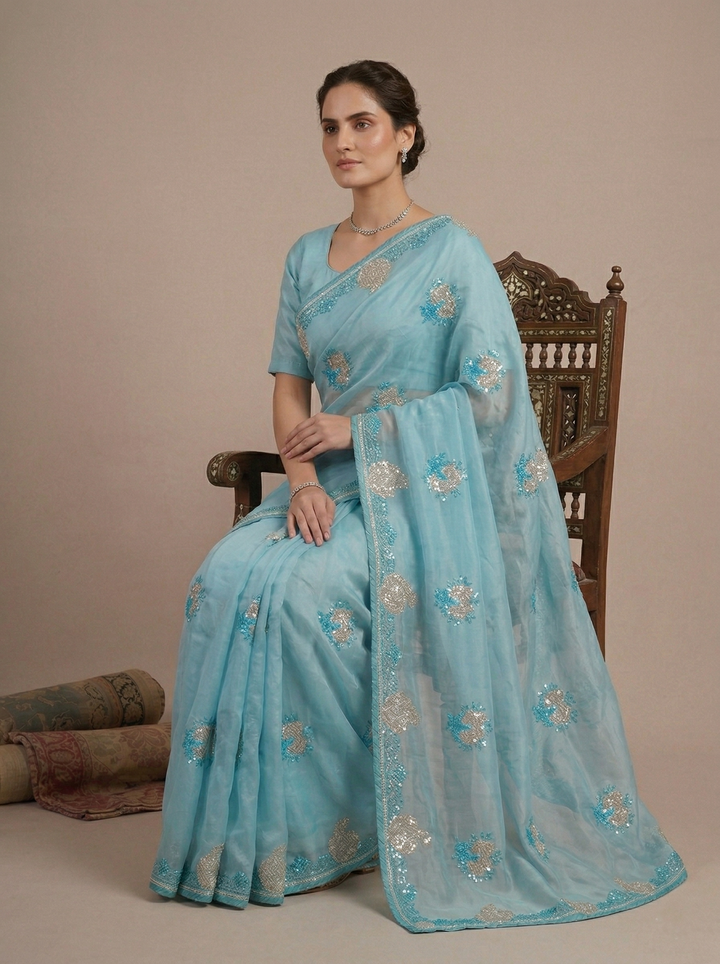 Royal Aqua Zari Saree