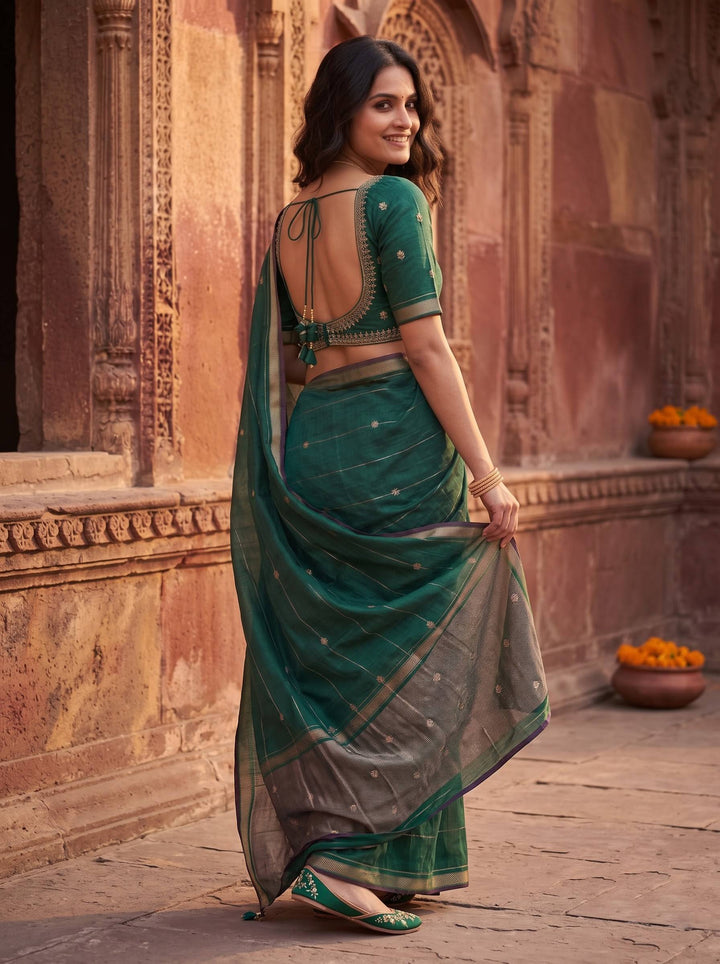 MAHESHWARI PAITHANI LIGHT BLUE SMALL BORDER