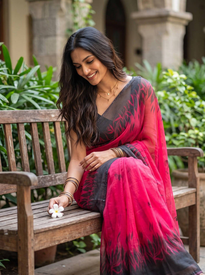 EMERALD GLOW PINK SAREE