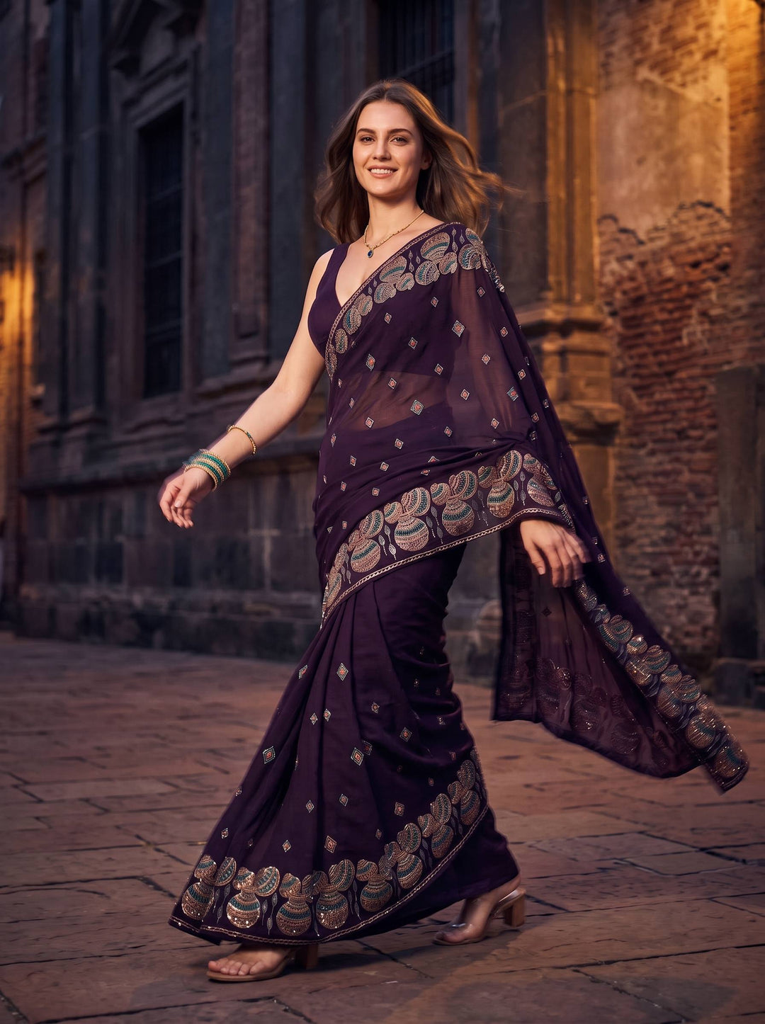TRADITIONAL DARK BROWN SAREE