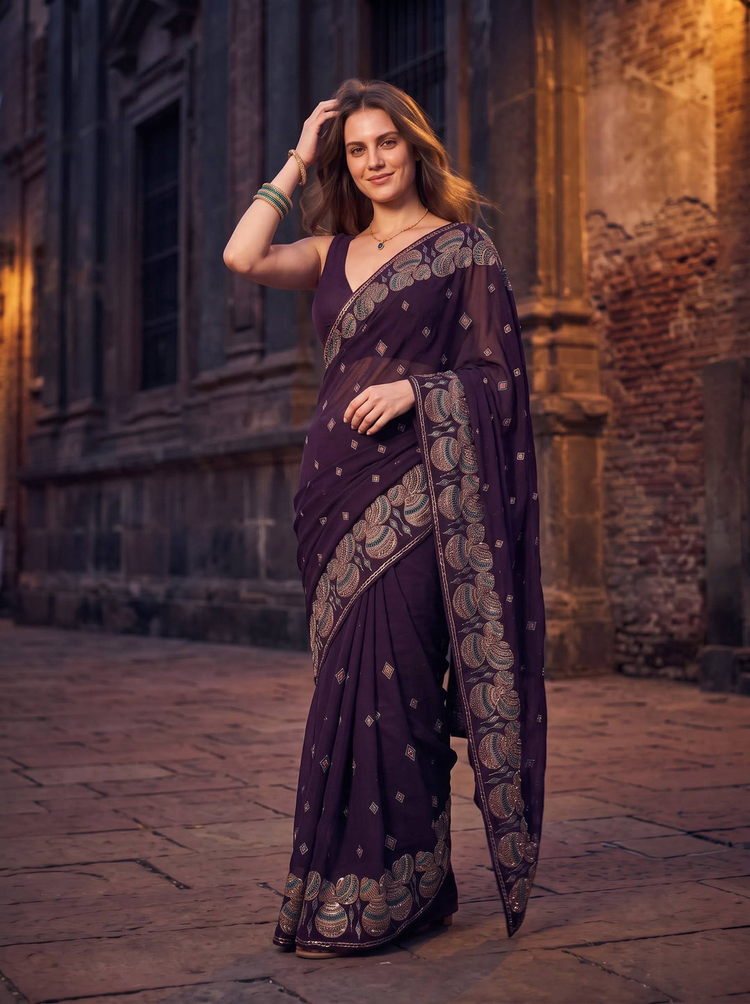TRADITIONAL DARK BROWN SAREE