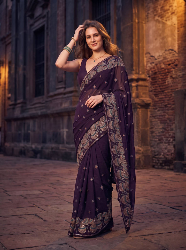 TRADITIONAL DARK BROWN SAREE