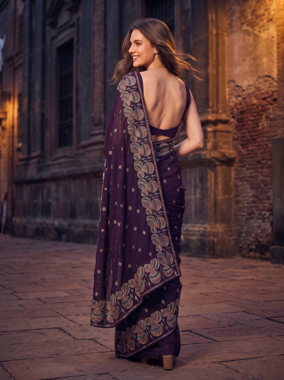 TRADITIONAL DARK BROWN SAREE