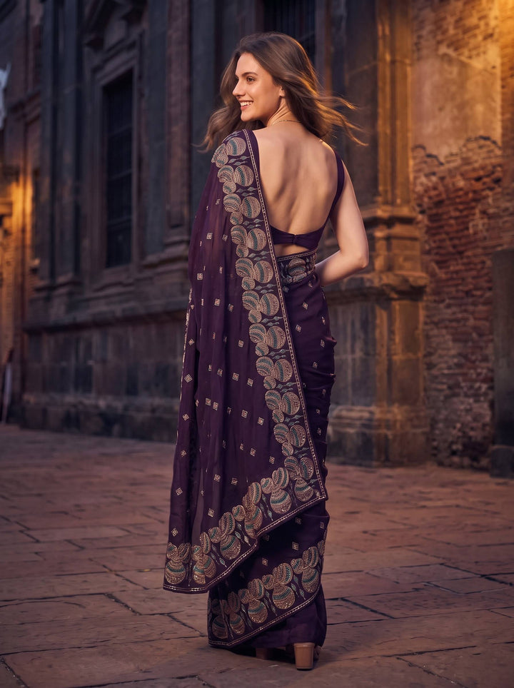 TRADITIONAL DARK BROWN SAREE