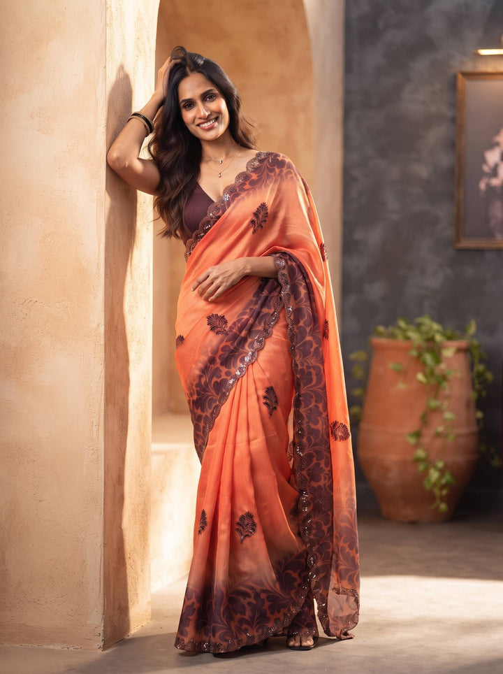 AURA STONE DARK ORANGE SAREE