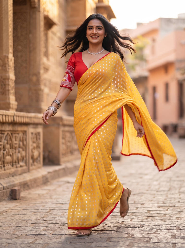 SHAKEY EMBROIDERED YELLOW SAREE