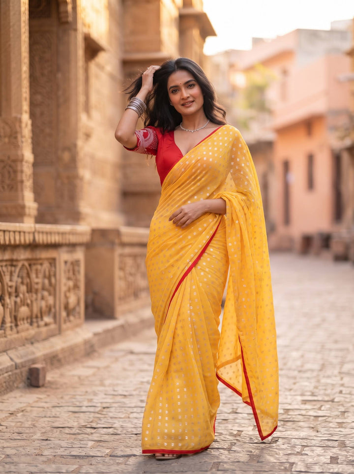 SHAKEY EMBROIDERED YELLOW SAREE