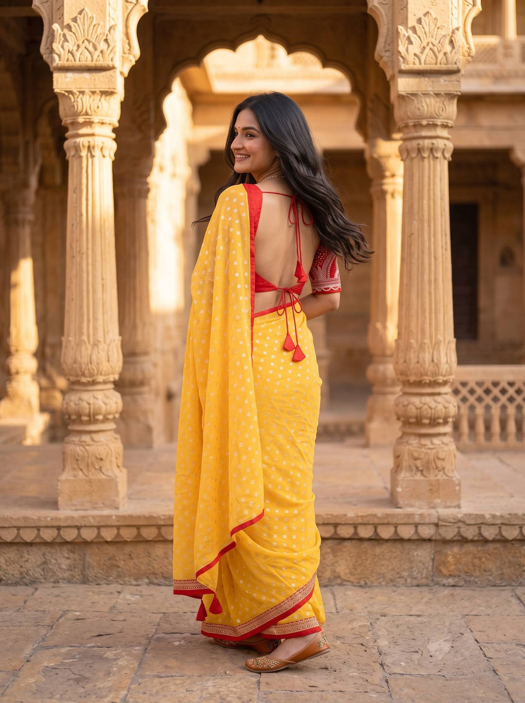 SHAKEY EMBROIDERED YELLOW SAREE