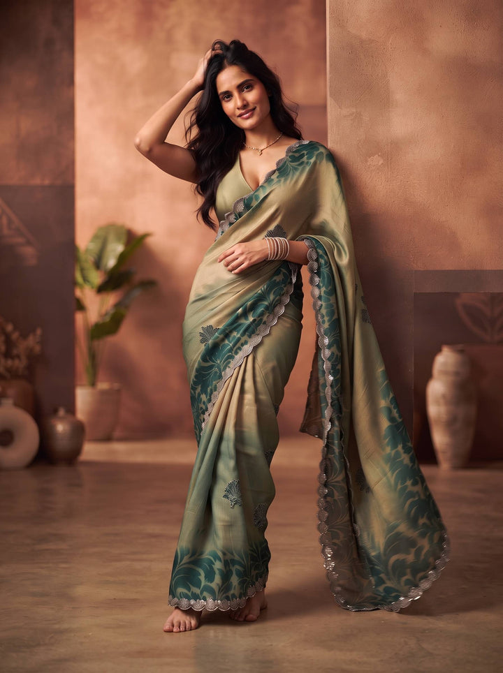 AURA STONE DARK GREEN SAREE