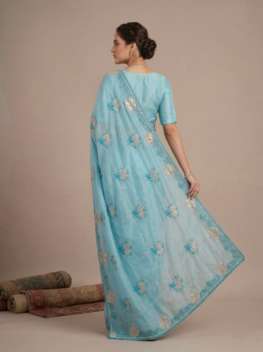 Royal Aqua Zari Saree