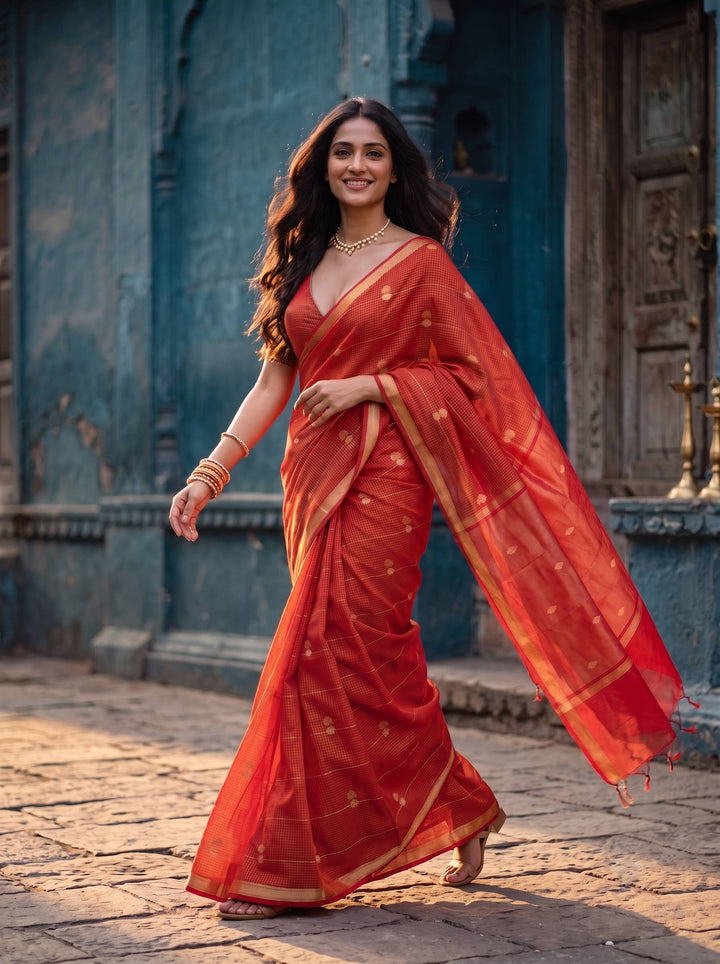 MAHESHWARI PAITHANI RED SMALL BORDER