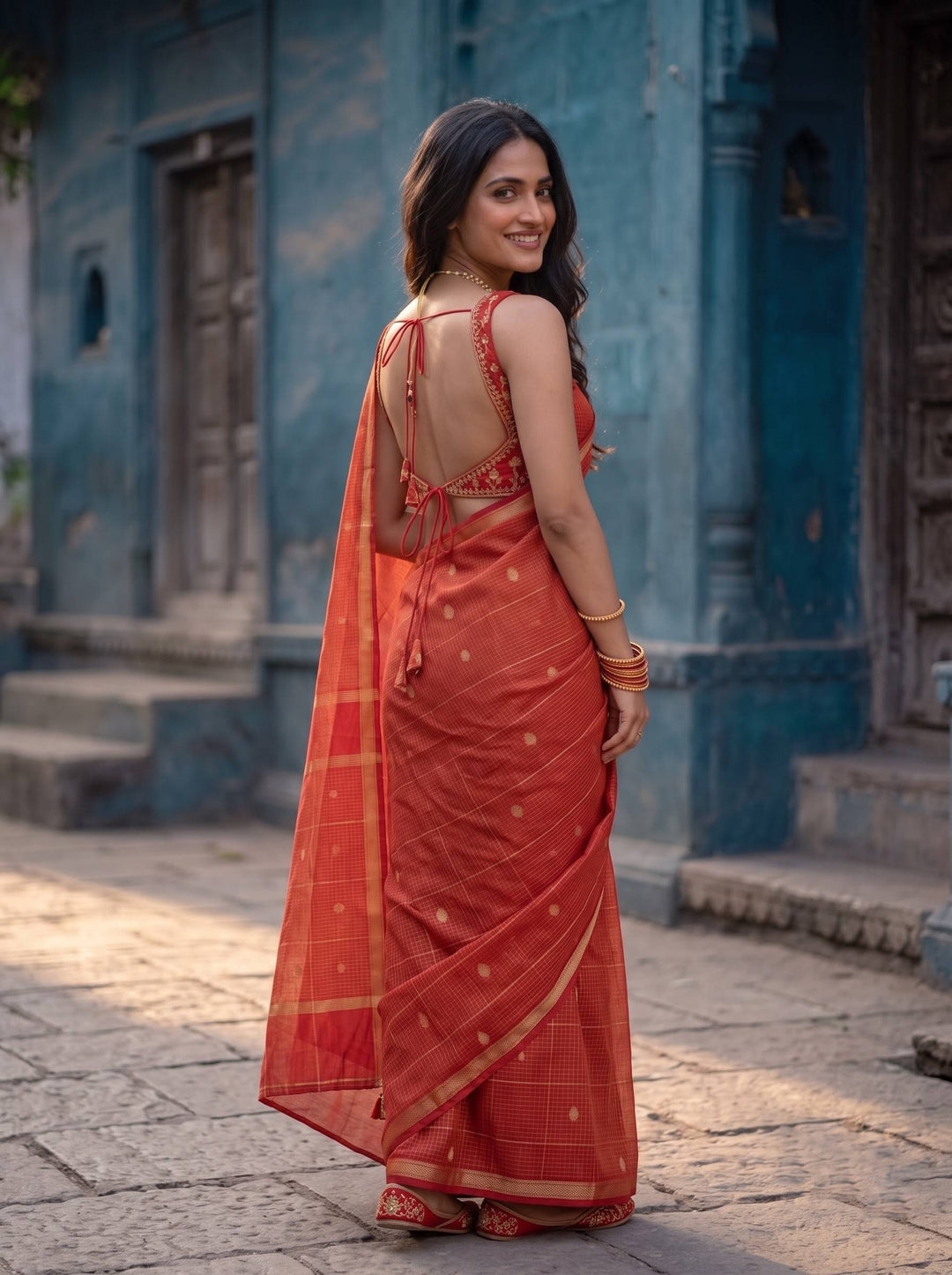 MAHESHWARI PAITHANI RED SMALL BORDER