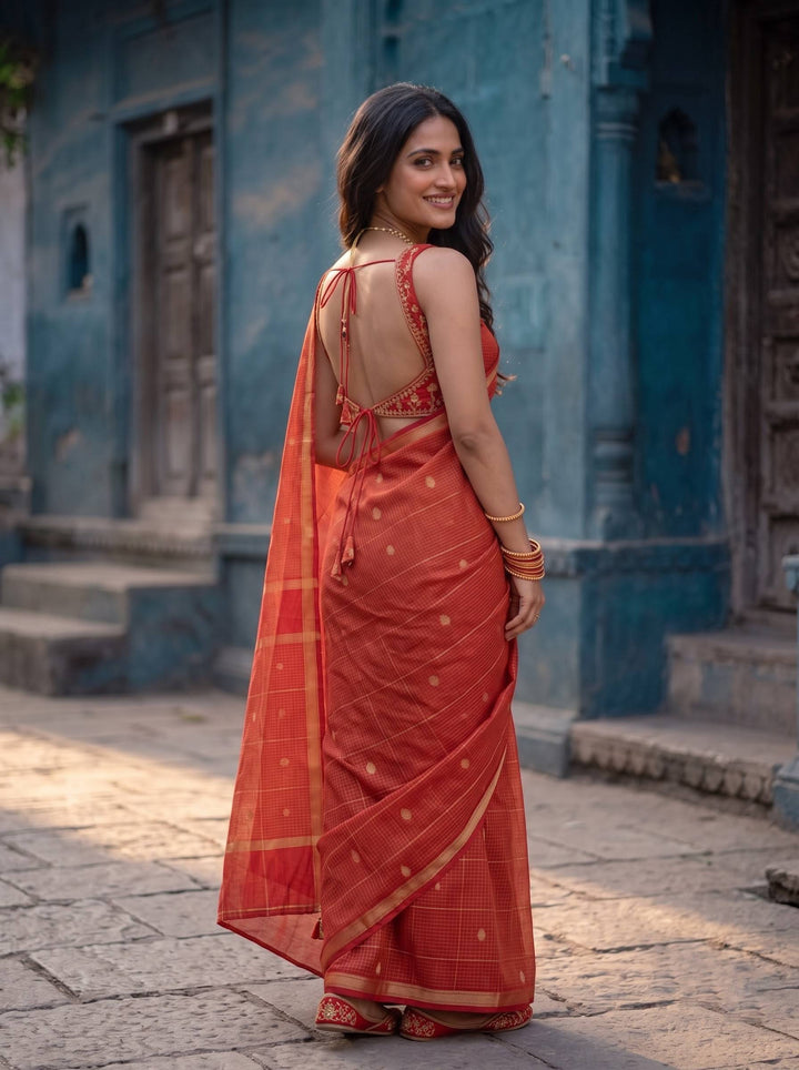 MAHESHWARI PAITHANI RED SMALL BORDER