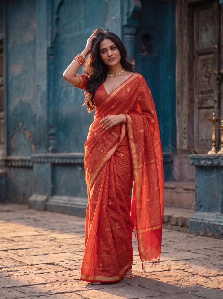 MAHESHWARI PAITHANI RED SMALL BORDER