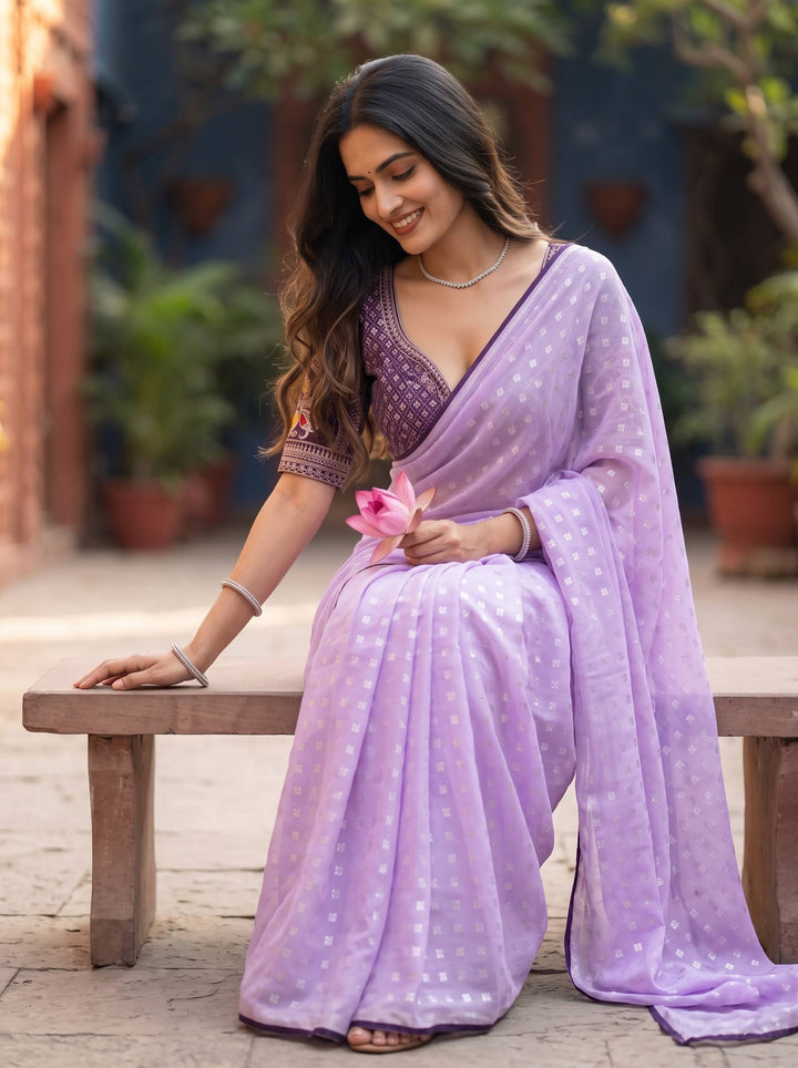 SHAKEY EMBROIDERED PURPLE SAREE