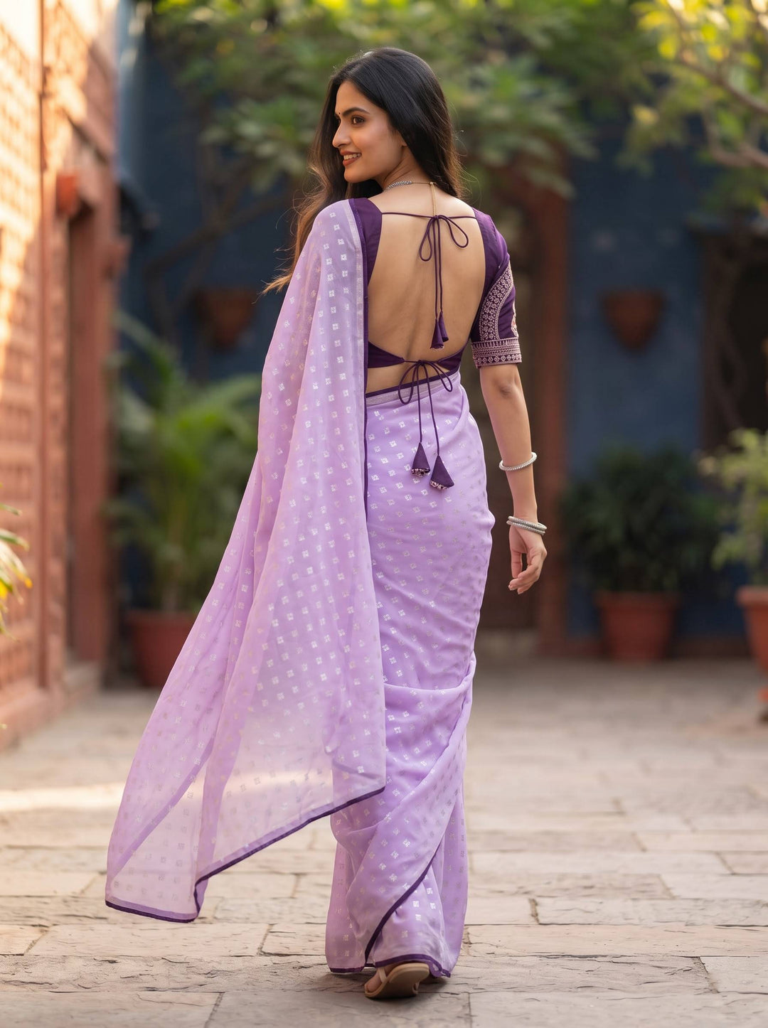 SHAKEY EMBROIDERED PURPLE SAREE