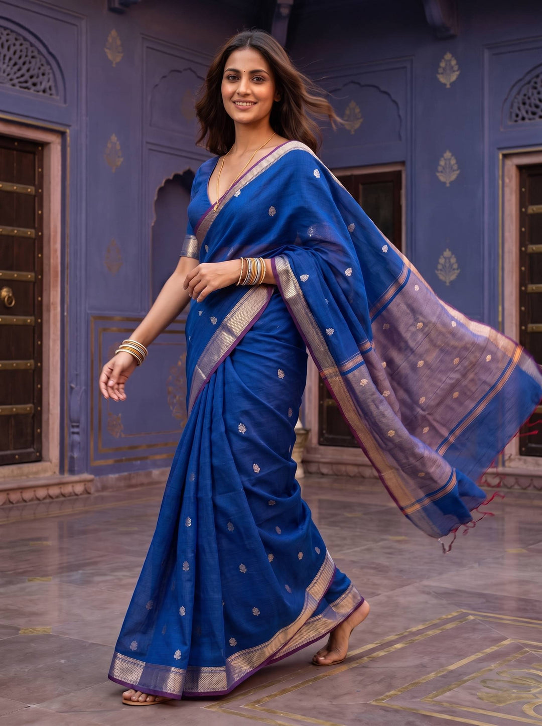 MAHESHWARI PAITHANI BLUE SMALL BORDER