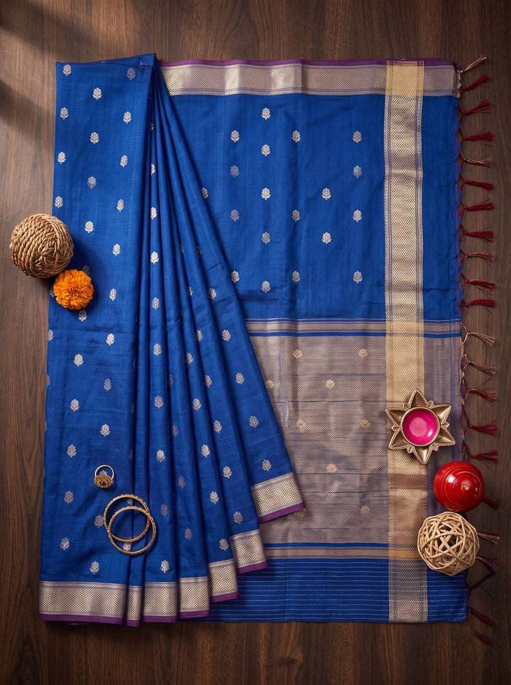 MAHESHWARI PAITHANI BLUE SMALL BORDER