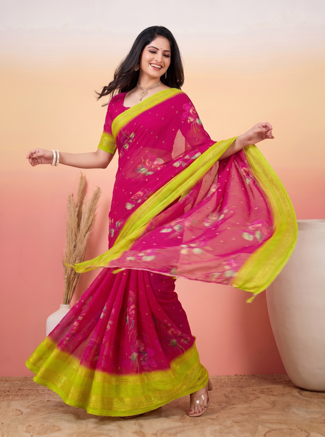 PASTEL PISTA GREEN SOFT SILK SAREE - ELEGANT DARK WINE LEAF EMBROIDERY WORK | MINIMALIST RICH ETHNIC WEAR