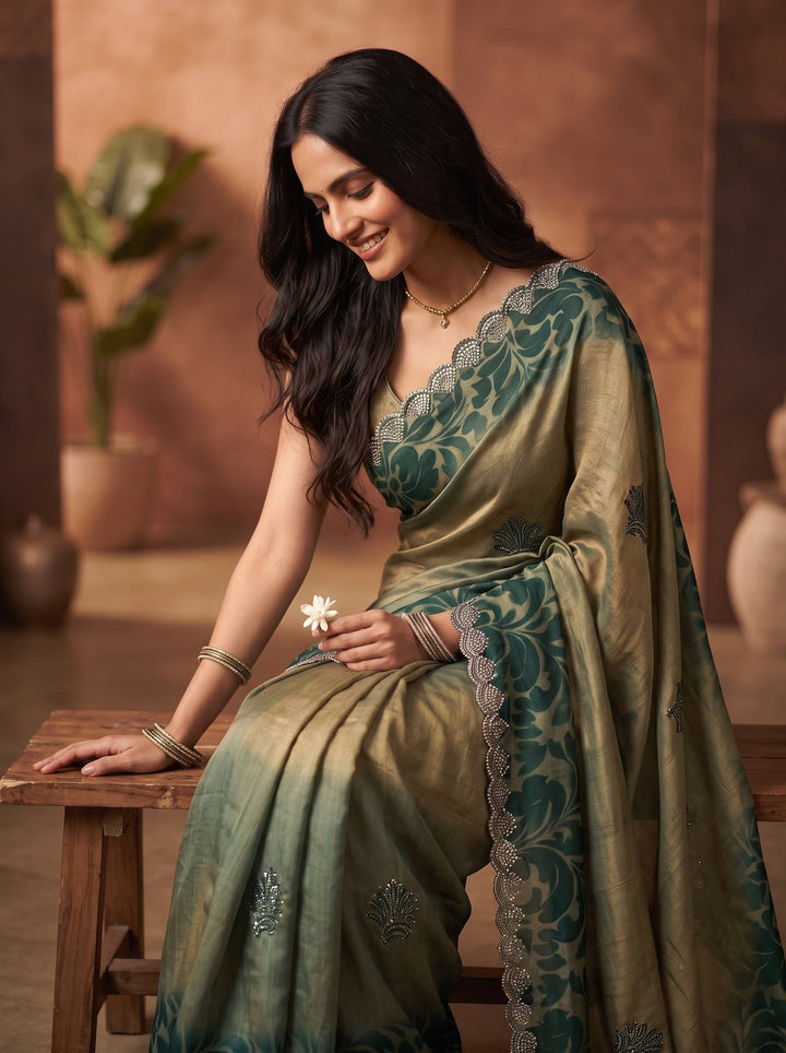 AURA STONE DARK GREEN SAREE