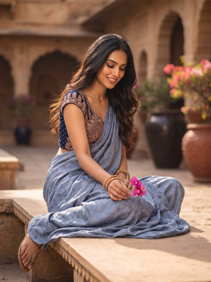 CRUNSH TRENDING BLUE SAREE