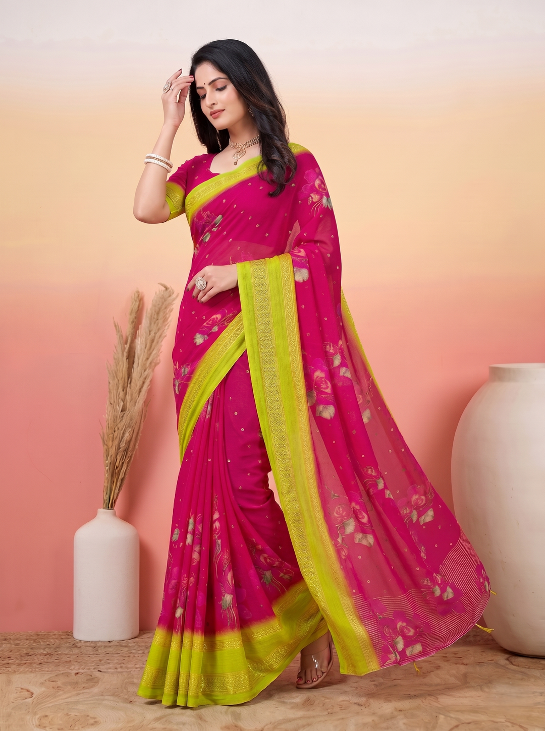 PASTEL PISTA GREEN SOFT SILK SAREE - ELEGANT DARK WINE LEAF EMBROIDERY WORK | MINIMALIST RICH ETHNIC WEAR