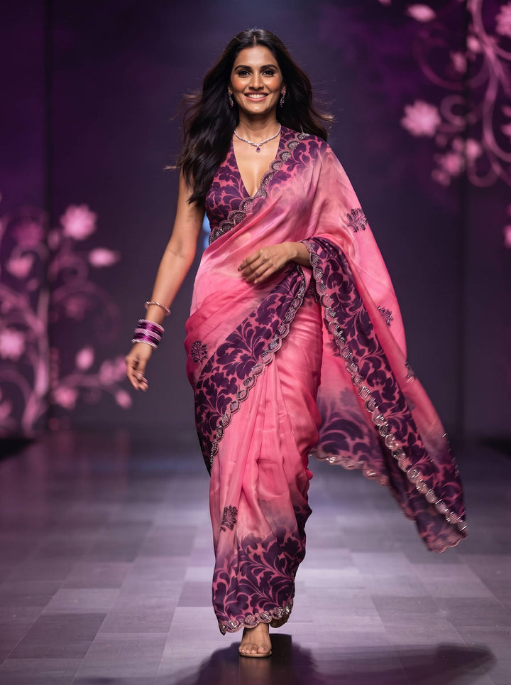 AURA STONE DARK BROWN SAREE