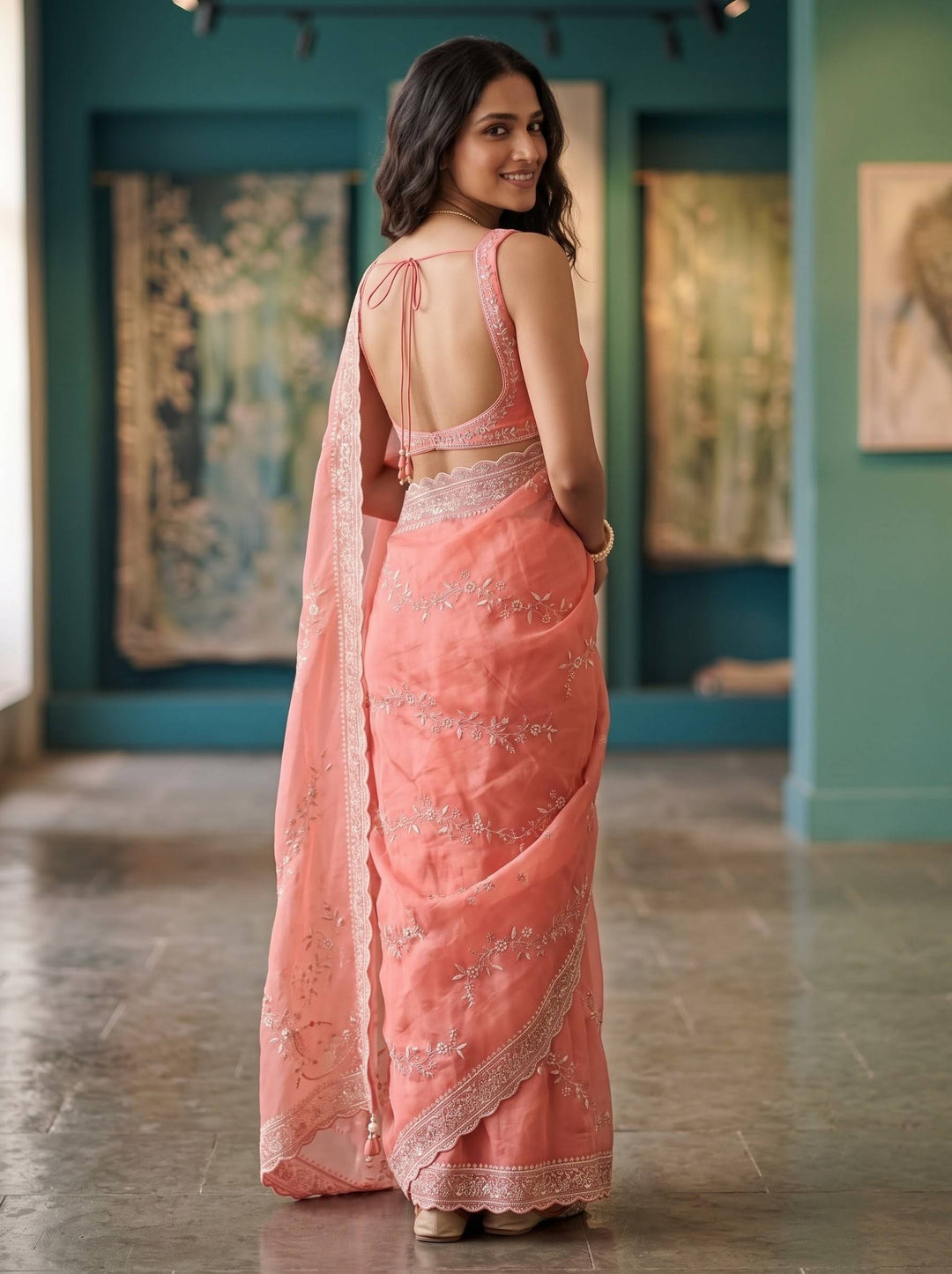 MEERA ETHNIC NET DARK PINK SAREE