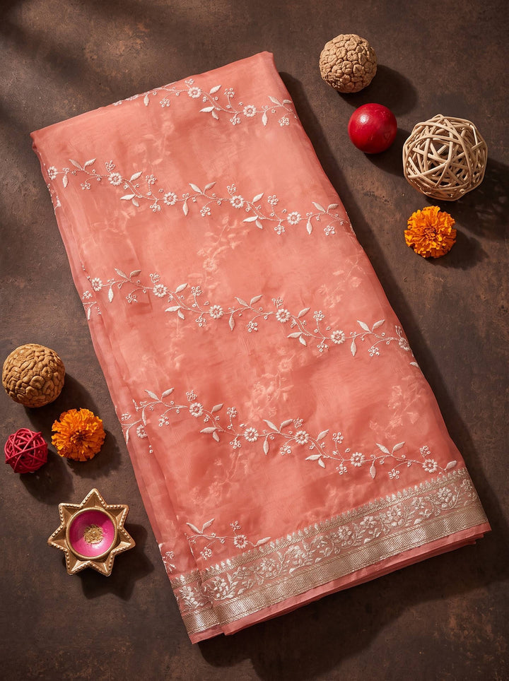 MEERA ETHNIC NET DARK PINK SAREE